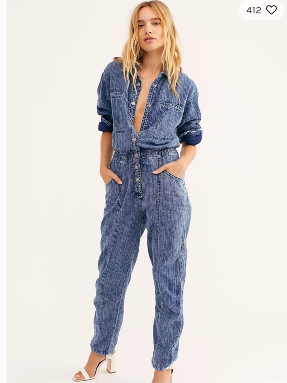 Free People We The Free Ari Denim Striped Coverall Jumpsuit size S - Picture 2 of 12
